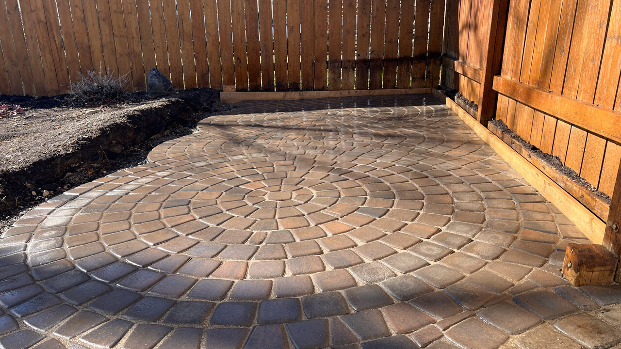 Circular brick paver design in Lethbridge