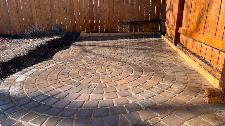 Circular paver patio in Lethbridge